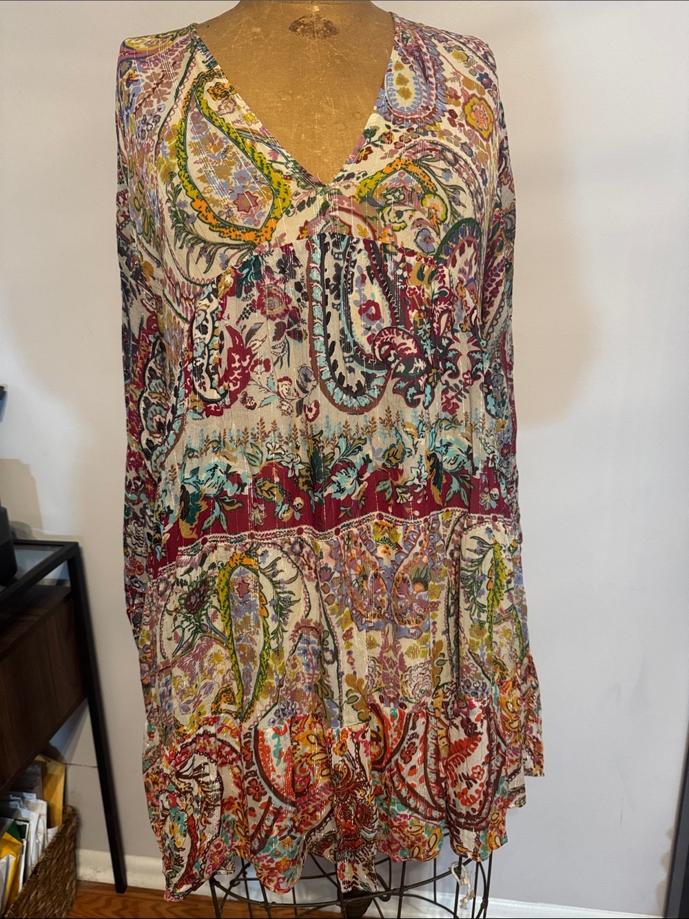 Zara Multicolor Paisley V-Neck Tunic Top